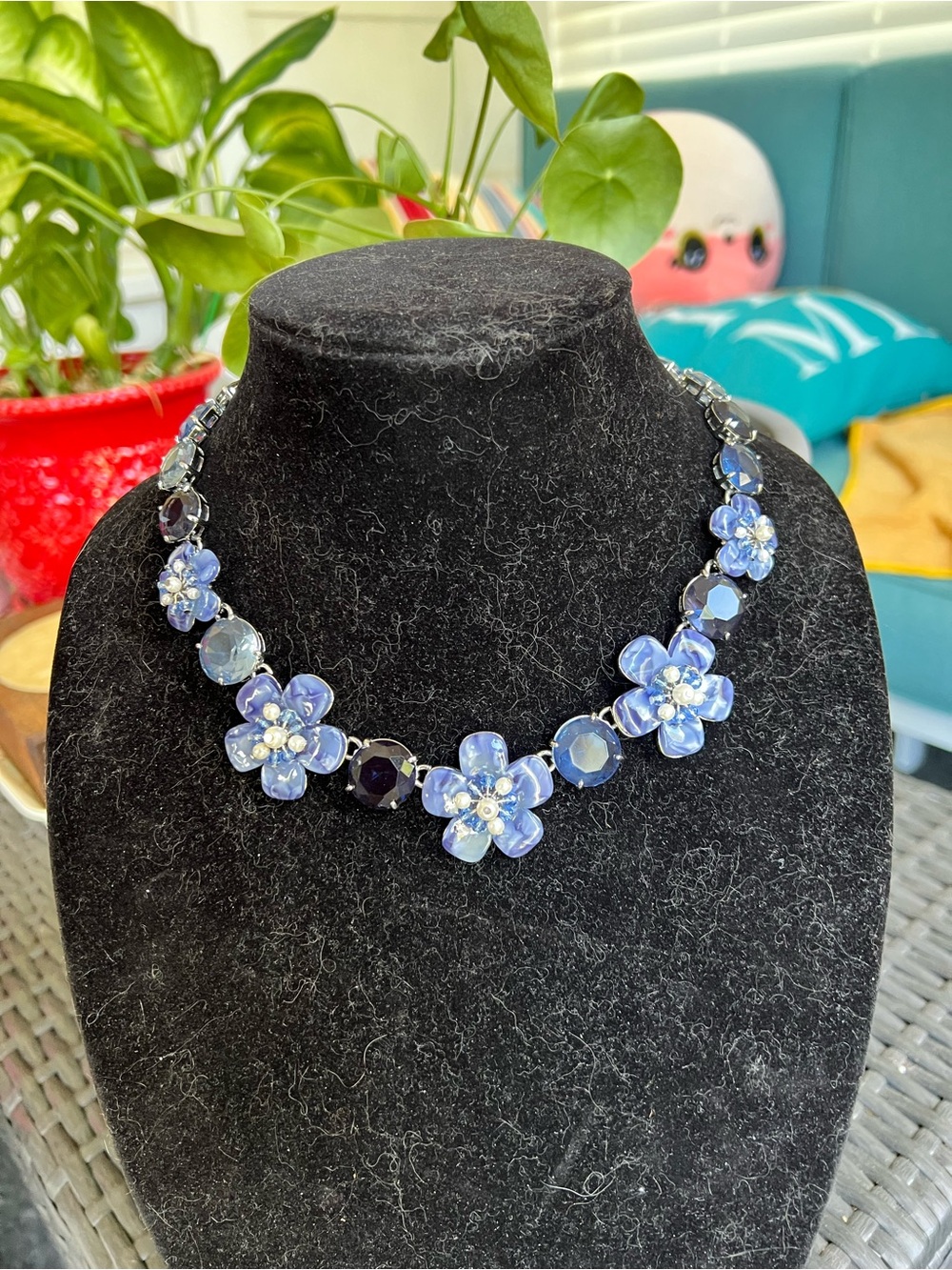 Talbots NWT floral statement necklace in shades of blue.